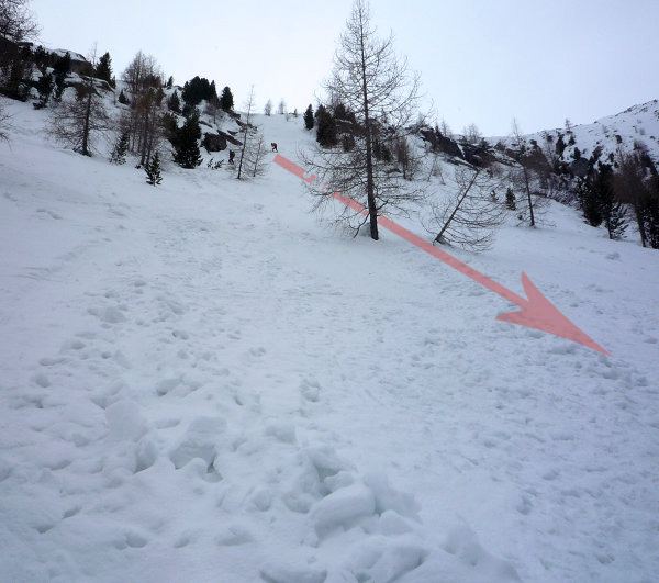 Přibližná trasa mého skluzu (Almerhorn)